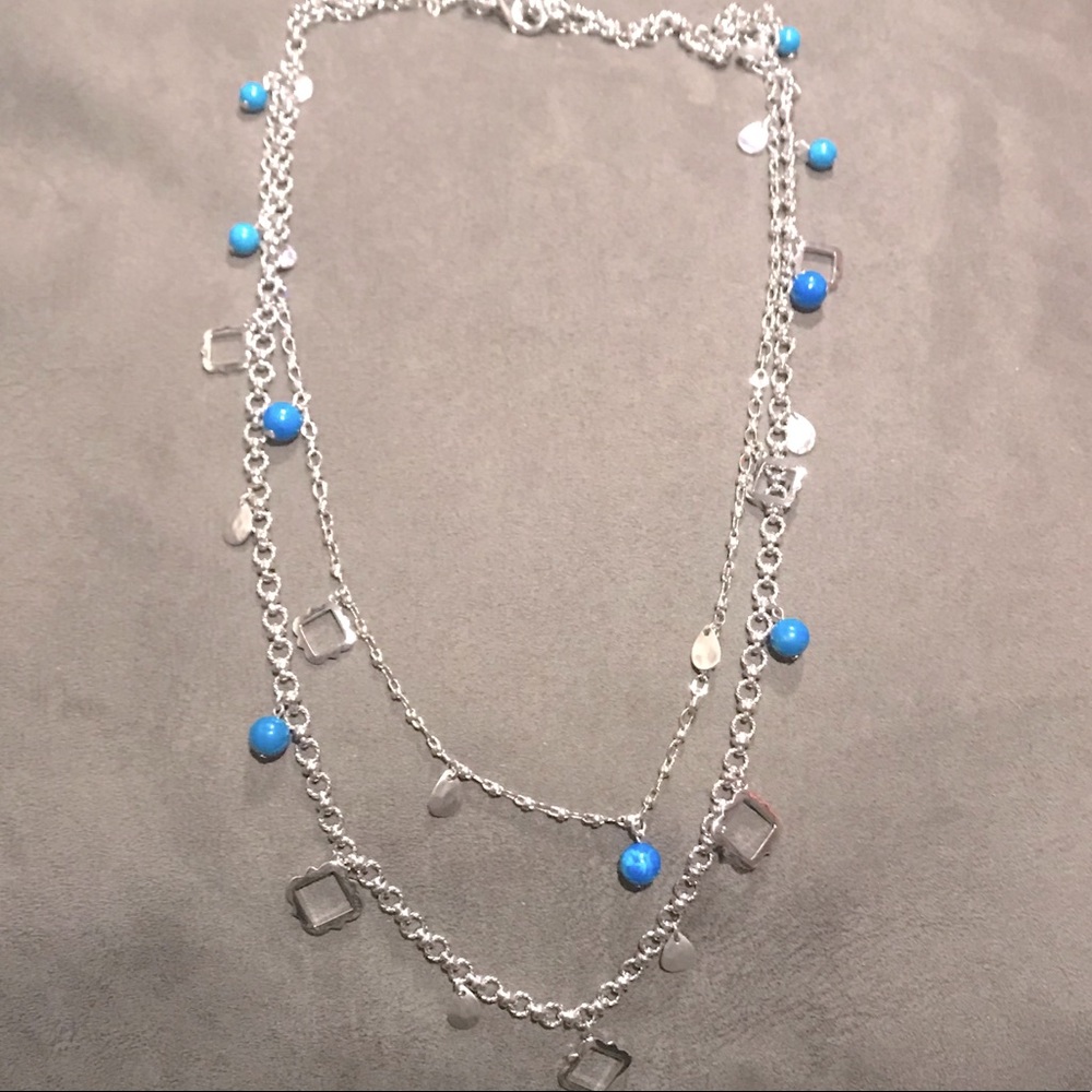 WHBM Blue Howlite and Silver Charm Long Necklace
